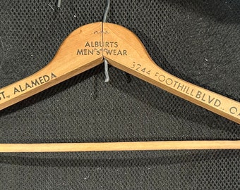 Vintage Alameda CA wooden hanger ALBURTS Menswear Webster St 1960 Advertising Oakland CA business