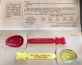 Vintage 1950s A Spoonful of Goodwill Canova Drug Co Rx Spoon by Beacon Set of 2 Medicinal Prescription Medical Drugstore Promotion kitschy