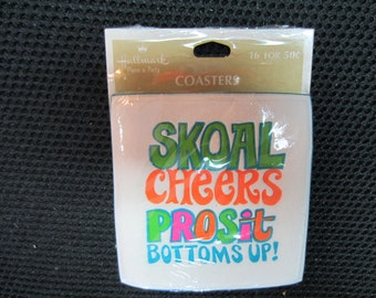 Hallmark Vintage 1970s or 1960s Plan a Party Cocktail Coasters Celebration Skoal Cheers Prosit Bottoms Up