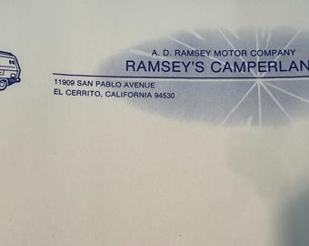 Vintage 1970s Ramsey's Camperland Motor Co Stationery El Cerrito CA RV business logo ephemera