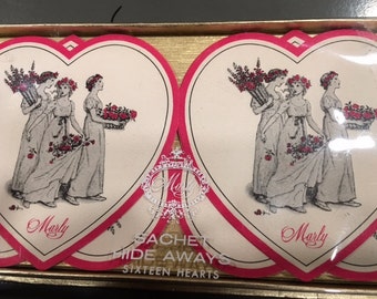 Vintage Marly Sachet Hide Aways Sixteen Hearts Royal Bouquet For Lingerie Linens Purse Shoes Cupids kitschy Valentines deodorizers Roses