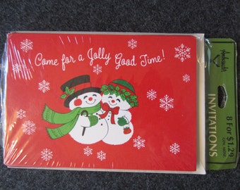 Ambassador vintage invitations Come For a Jolly Good Time Snowman & Woman party invitations Christmas - kitschy Xmas