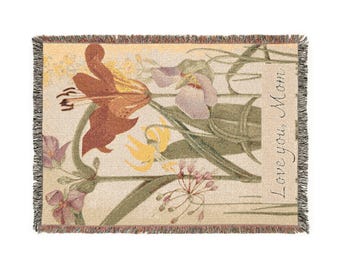 Vintage Floral Woven Throw Blanket | Botanical Tapestry Gift for Mom