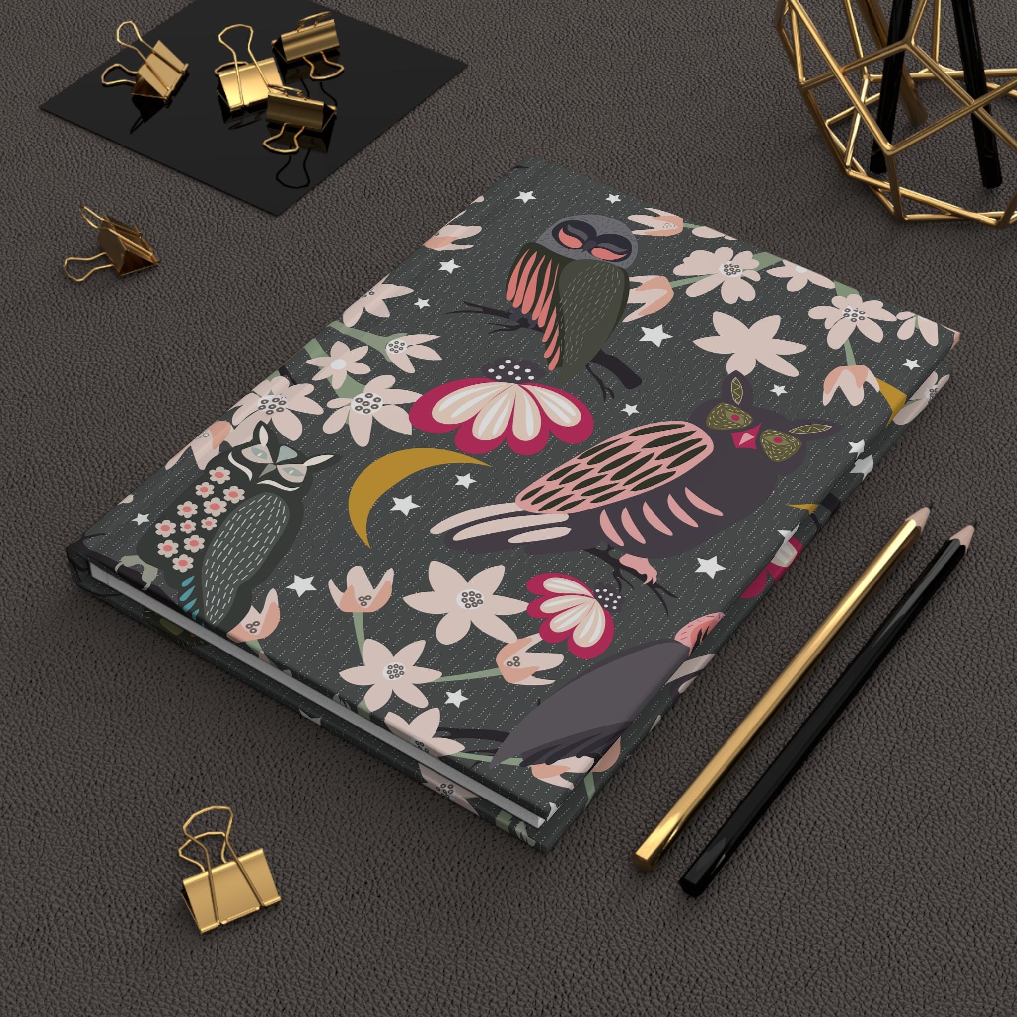 Night Owls Floral Hardcover Journal | Moonlit Owl Pattern Notebook | Owl School Notebook | Owl Lined