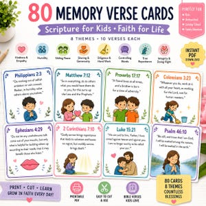 子供向け聖書暗記聖句カード80枚、10テーマの聖句フラッシュカード（PDFダウンロード）