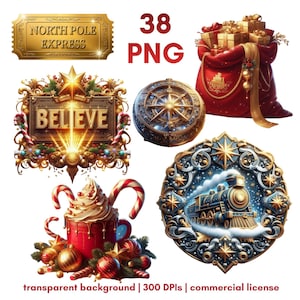 38 Polar Express PNG Digital Download, Christmas Clip Art