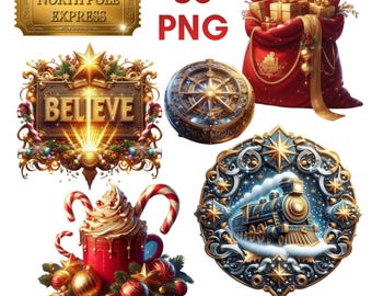 38 Polar Express digitale png-download, illustraties kerst