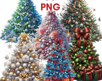 Christmas Tree Clipart Bundle, Festive PNG Illustrations (Digital Download)