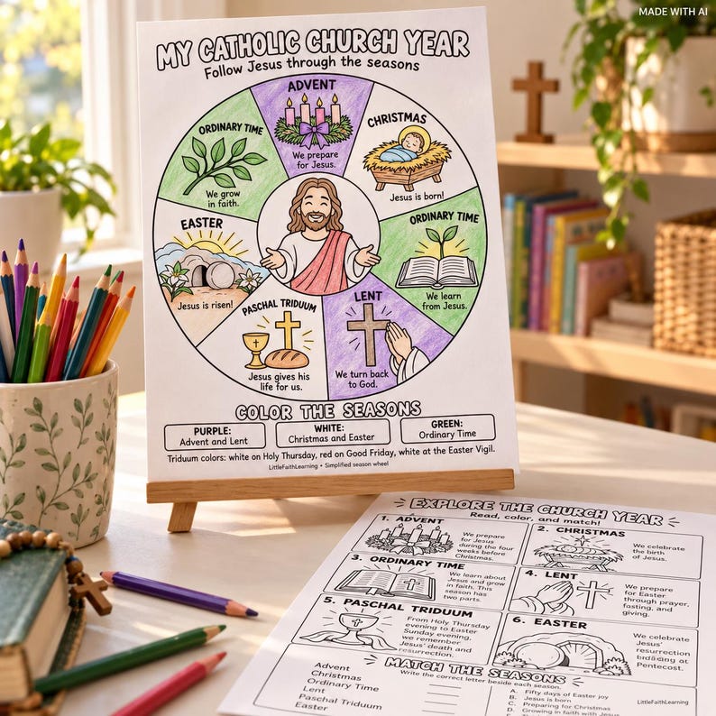 Catholic Church Year Coloring Activity, Liturgical Seasons Worksheet ...