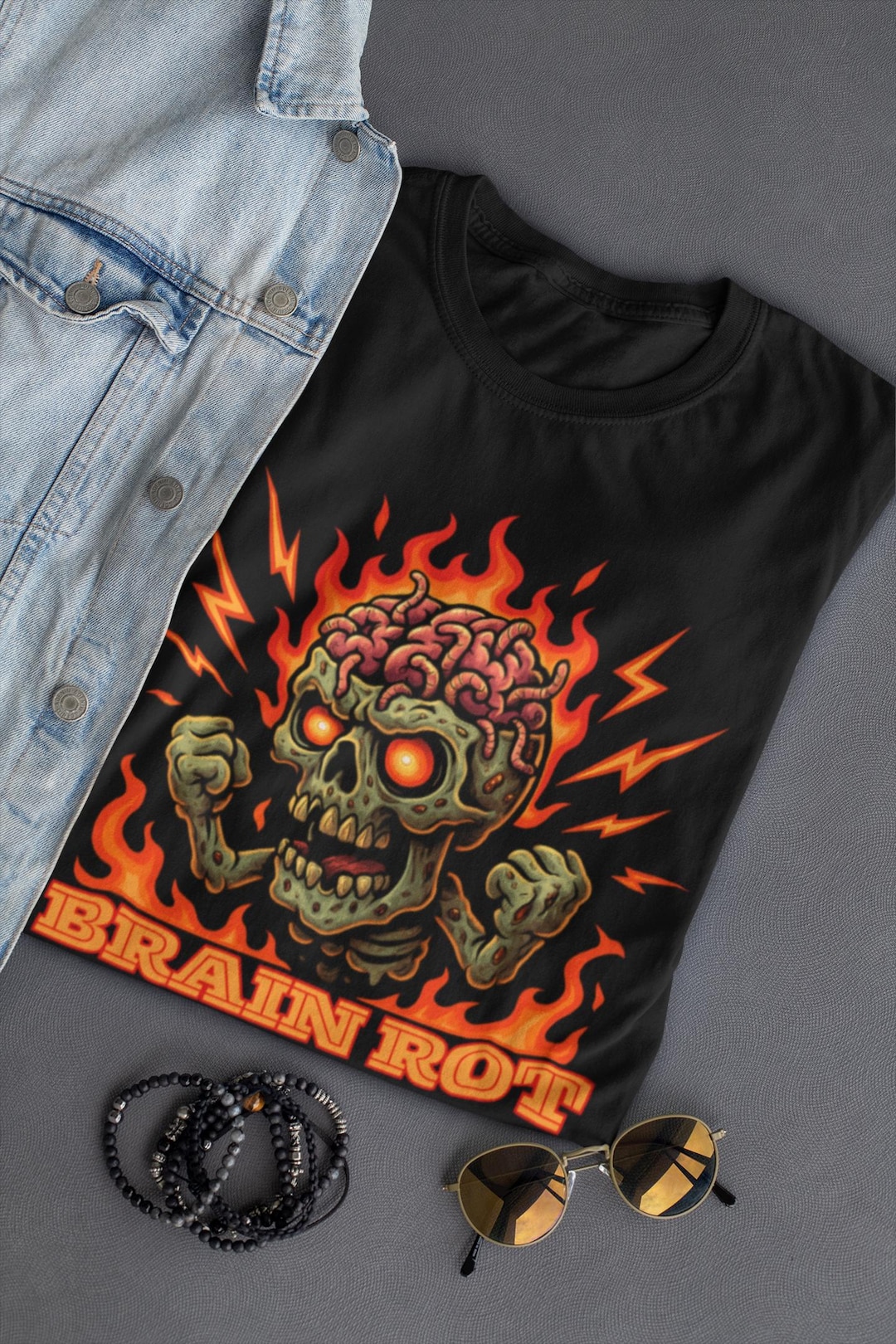 Brain Rot Streetwear Tee – Flaming Head Graphic – Urban Drip Unisex T ...