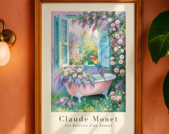 Claude Monet Rosa Badewanne Floraler Kunstdruck – Französisches Impressionismus-Dekor
