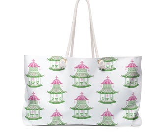 Sac de week-end rose BCBG chinoiserie Pagode | Cabas Grandmillenial Mahjong