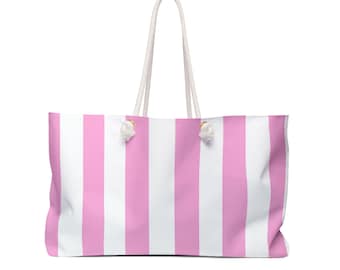 Pink Stripe Weekender Tote Bag - Oversized Travel Bag