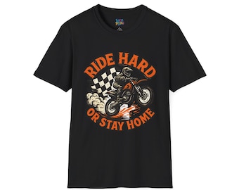 Motorcycle Jumping Checkered Flag T-Shirt: Ride Hard Biker Tee