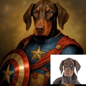 Custom Captain America Pet Portrait: Funny Superhero Dog Art (Digital)