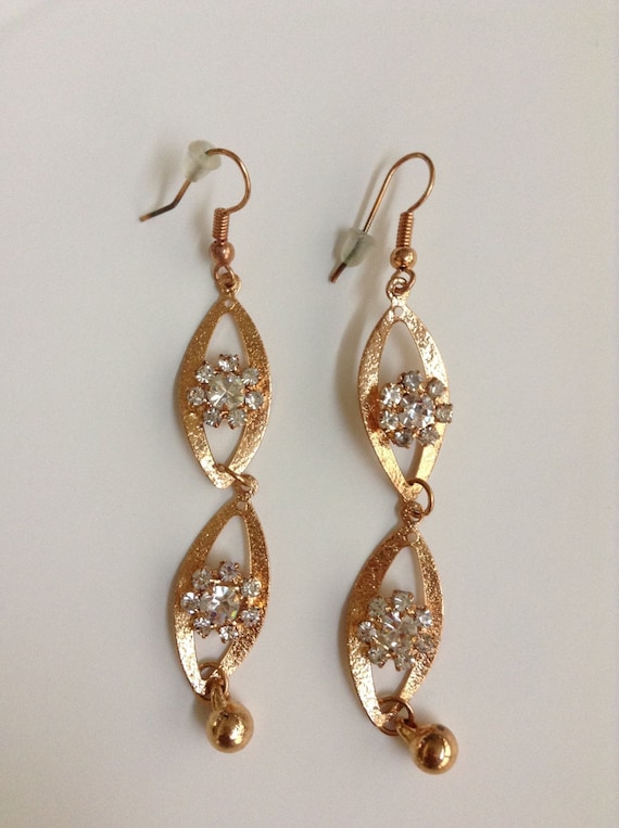 Vintage Gold and Rhinestone Earrings Dangled Pierced Earrings