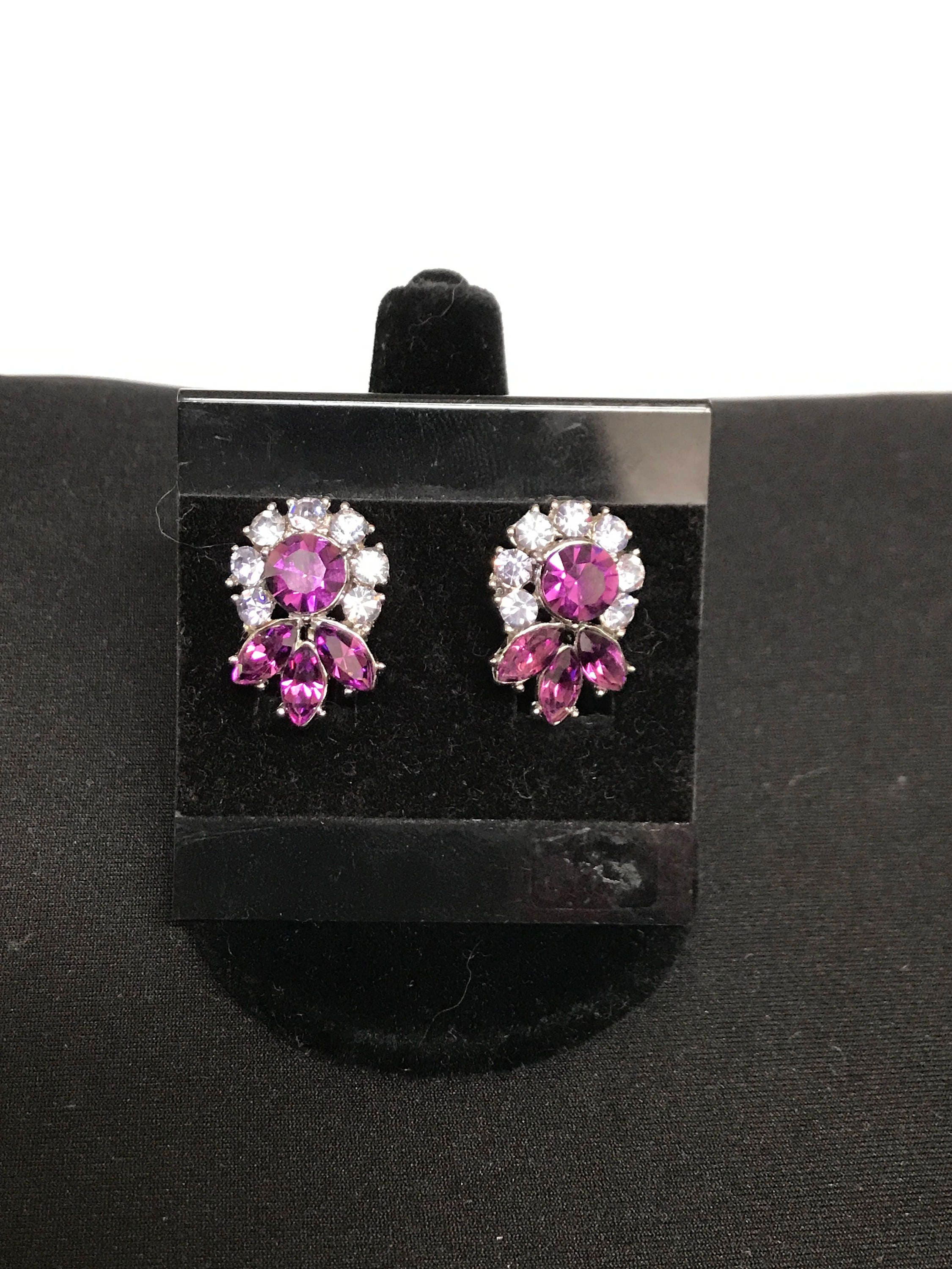 Vintage Trifari Rhinestone Earrings Purple and Lavender Rhinestone ...