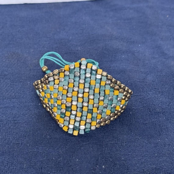 NWT Kenneth Cole Yellow Green Gold Silver Tone Bead Turquoise Cord Bracelet