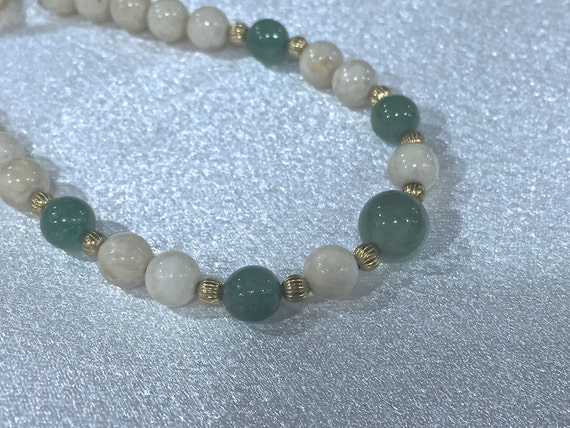Vintage Jade and Jasper Beaded Bracelet, Jade Bracelet, Natural Gemstone, Polished Gemstone Beads