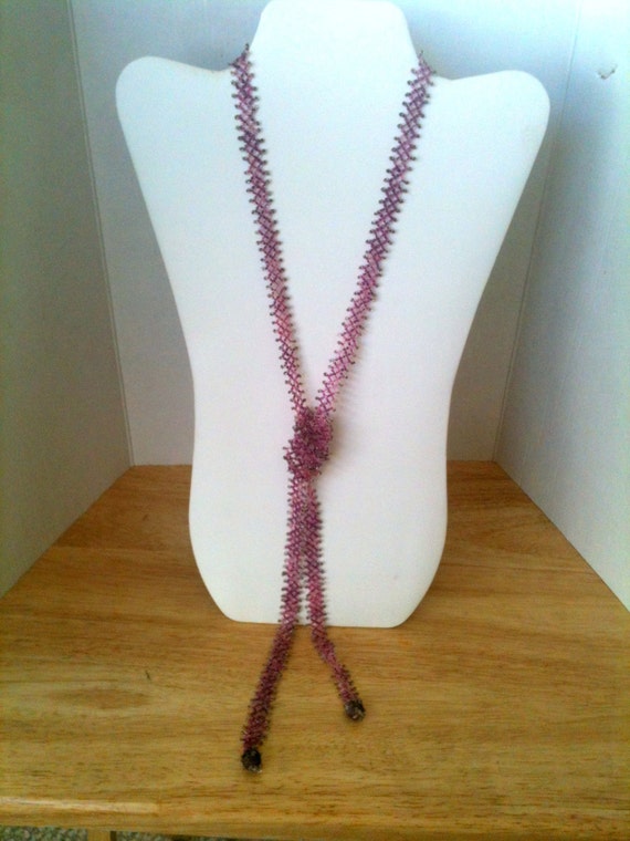 Vintage Flapper Necklace Seed Bead Lariat Flapper… - image 3