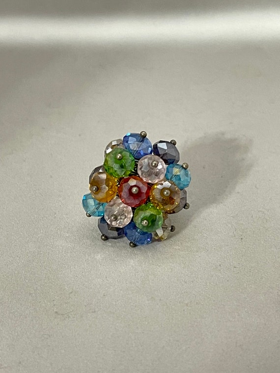 Vintage Multi-colored Glass Beaded Ring Size 8 Adjustable