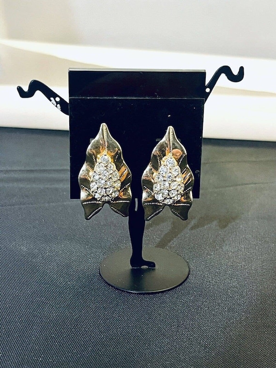 Vintage EmJ Emmons Gold Leaf Rhinestone Earrings