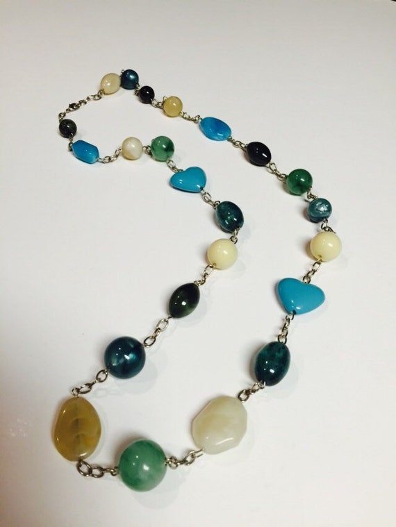 Handmade 1 Long Black Tassel Dangle Turquoise Gemstone & Beaded Necklace # B205 