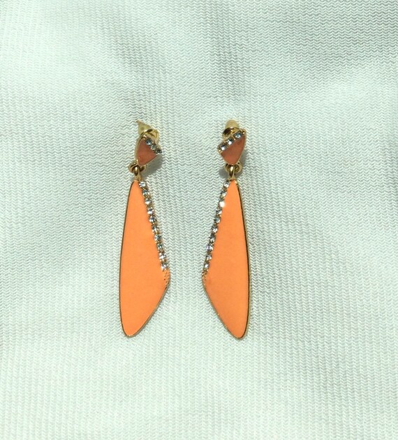 Vintage Orange enamel and rhinestone pierced earrings