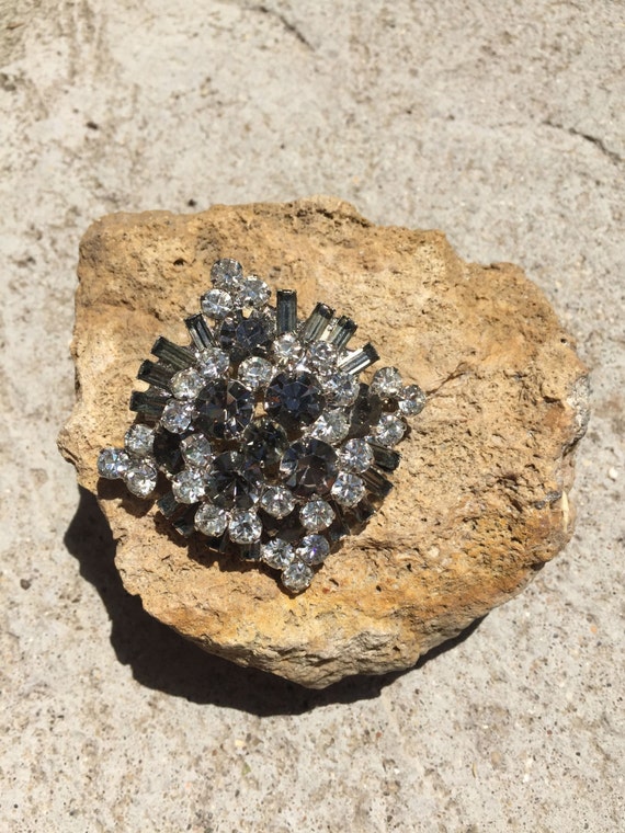 Vintage Clear and Smokey Gray Rhinestone Brooch Gorgeous Brooch