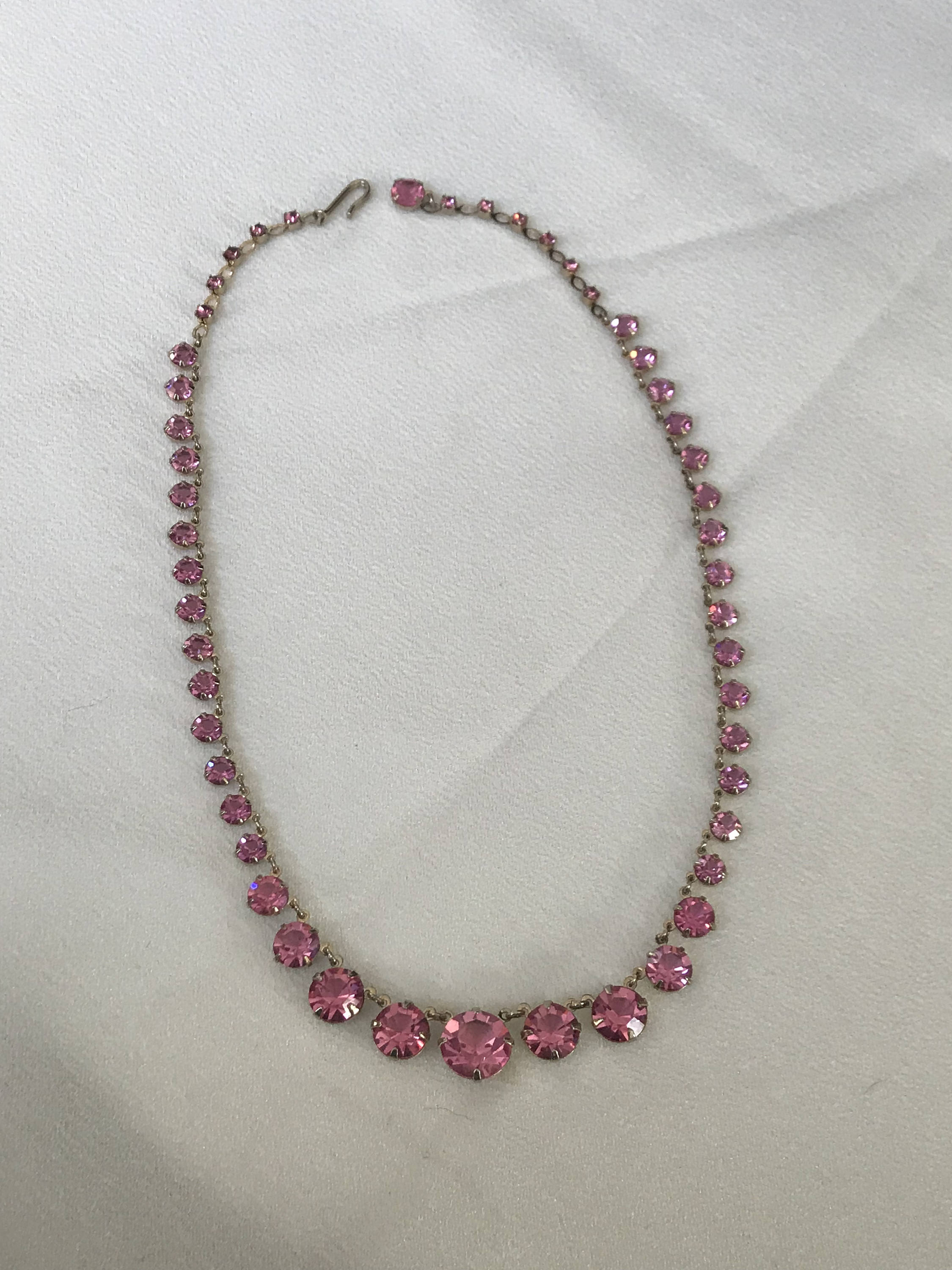 Vintage Pink Rhinestone Necklace Wedding Jewelry Pink Rhinestone Necklace