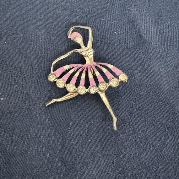 Vintage Ballerina Dancer Enamel & Rhinestone Brooch/Pin