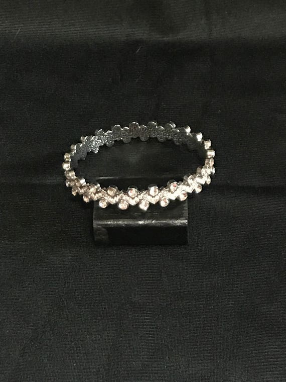 Vintage Rhinestone and Silver Bangle Bracelet Clear Rhinestone Bracelet Wedding Bridesmaid Party Bracelet