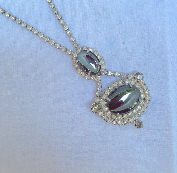 Rhinestone Necklace Black Center Stones Wedding Necklace Gorgeous