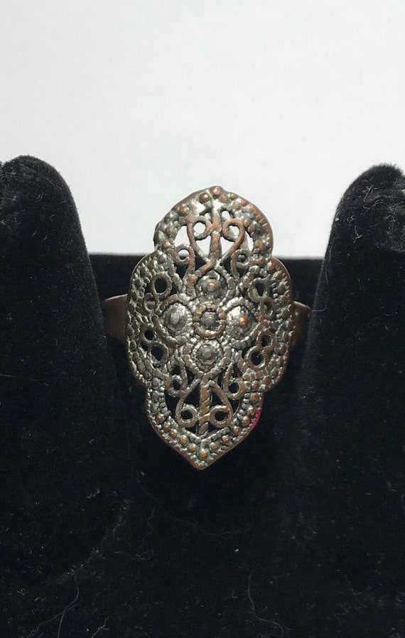 Vintage Copper snd Silver Art Deco Filigree Ring Size 8 1/4