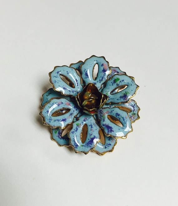 Vintage Light Blue Enamel Flower Pin Summer Pin