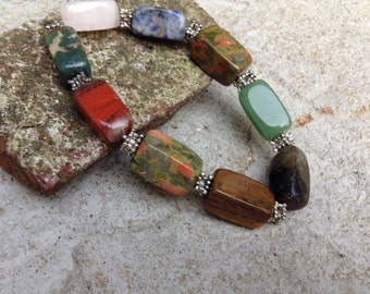 Natural Gemstone Beaded Bracelet Stretch Bracelet Jade Jasper Tigers Eye