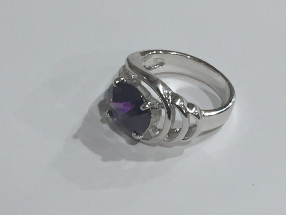 Vintage Amethyst Silver Ring Large Amethyst Gemst… - image 2