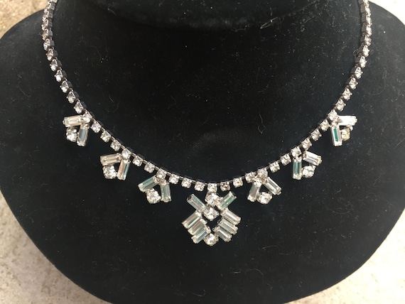 Vintage Rhinestone Necklace Wedding Jewelry Beautiful Clear Rhinestone Necklace Baguettes Solitaires