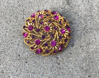 Vintage Pink and Purple Rhinestone Brooch Gold tone Pink Rhinestone Brooch