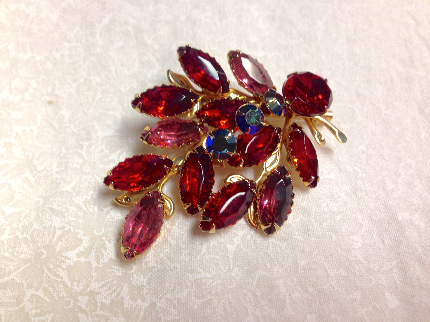 Vintage Red and Pink Rhinestone Brooch Stunning and
