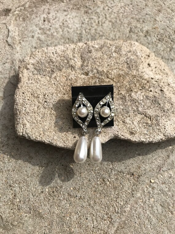Pearl and Rhinestone Wedding Earrings Dangle Wedding Earrings