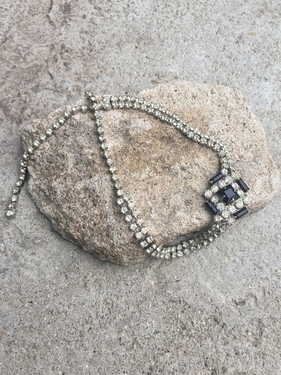 Vintage Black and Clear Rhinestone Choker Necklace Wedding Jewelry Prom Necklace Black and Clear Rhinestones