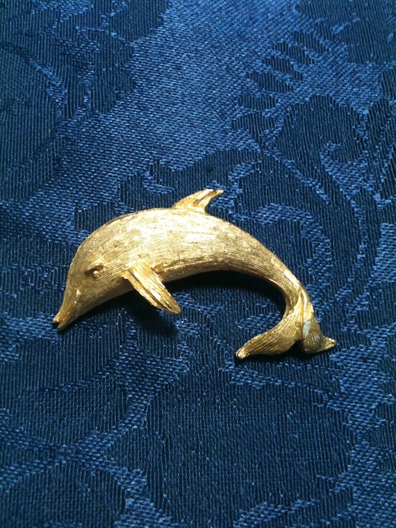 Dolphin Pin Vintage Gold Tone Dolphin Brooch