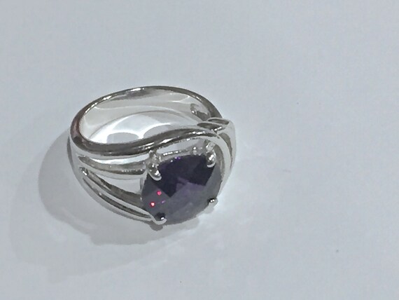 Vintage Amethyst Silver Ring Large Amethyst Gemst… - image 1