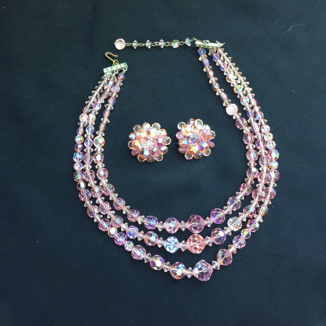 Vintage Multi Strand Pink Glass Beaded Necklace Three Strands Pink ...