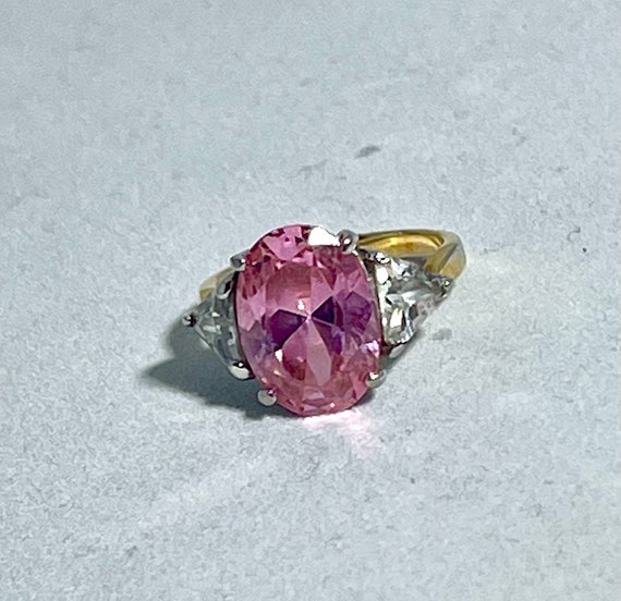 Vintage Pink Gemstone and Clear Rhinestone Silver Ring Size 6 3/4