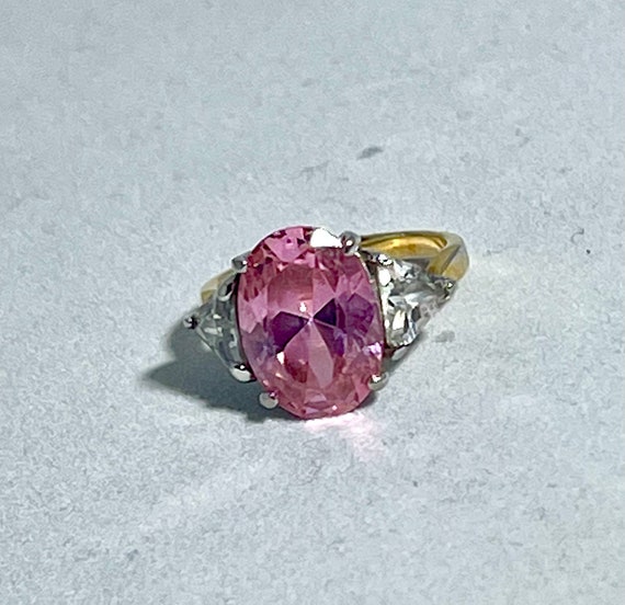 Vintage Pink Gemstone and Clear Rhinestone Silver Ring Size 6 3/4