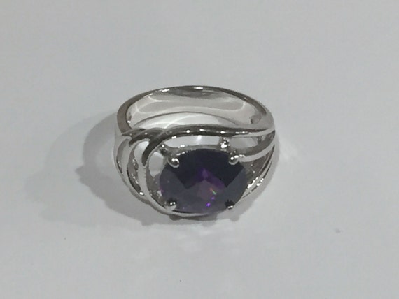 Vintage Amethyst Silver Ring Large Amethyst Gemst… - image 4