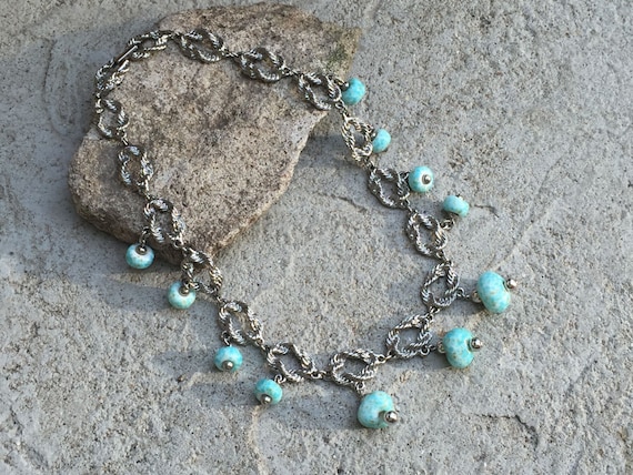 Vintage Turquoise Gemstone and Silver Necklace Summer Turquoise Necklace Hot Summer Color