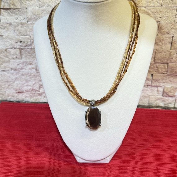 Vintage Premiere Designs Signed Solano Pendant Multi-Strand Glass Seed Bead